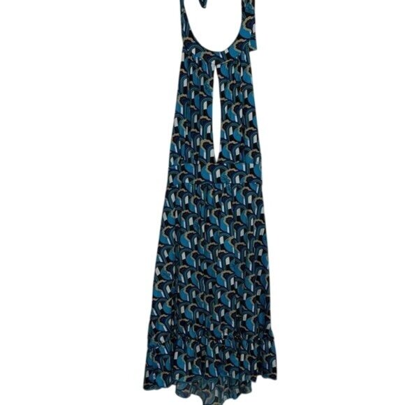 Baby Phat Blue & Brown Retro Print Halter Maxi Dress L/G - Picture 1 of 11